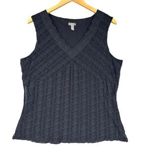 J JILL Tank‎ Top Womens Black Large Sleeveless Lined Fitted Slim Stretch Lace